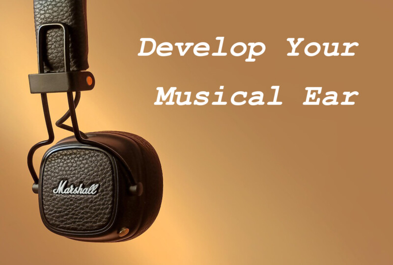 Marshallヘッドフォンと“Develop Your Musical Ear”の文字が入ったイメージ